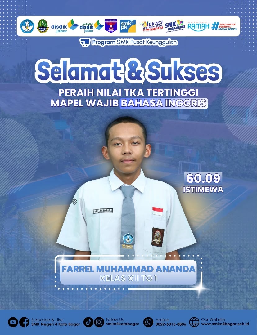 Siswa SMKN 4 Bogor Raih Nilai TKA Bahasa Inggris Tertinggi