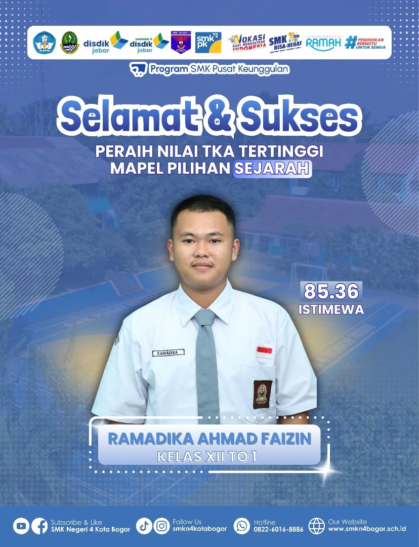 Ramdika Faizin Siswa SMKN 4 Bogor Raih Skor TKA Sejarah Tertinggi