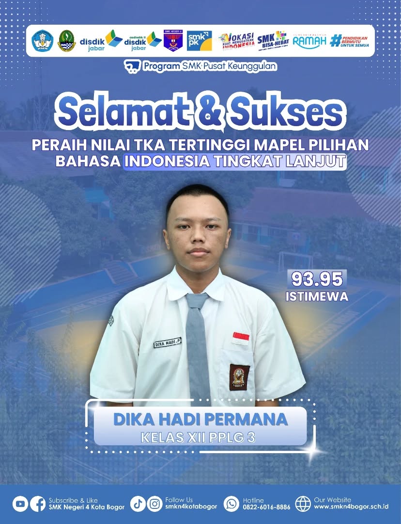 Dika Hadi Permana SMKN 4 Bogor Raih TKA Bahasa Indonesia Tertinggi