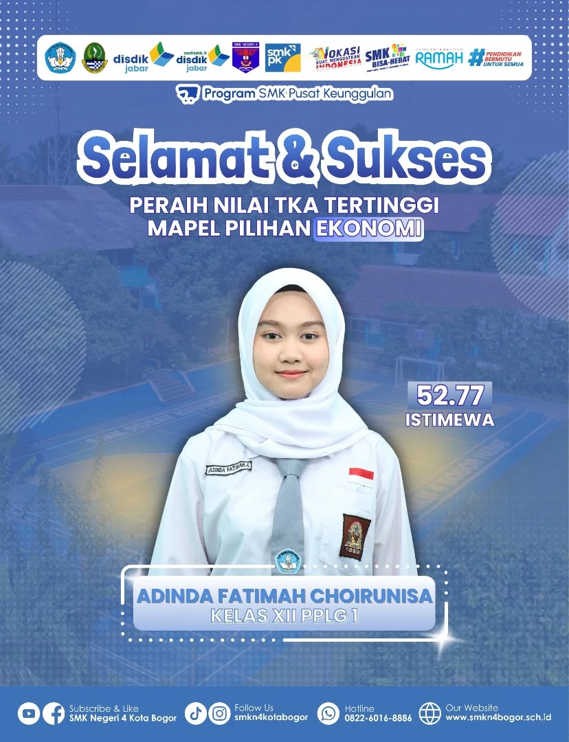 Siswa SMKN 4 Bogor Raih Nilai TKA Ekonomi Pilihan Tertinggi